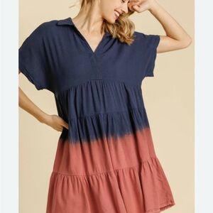 Umgee Pink & Navy Linen Dress